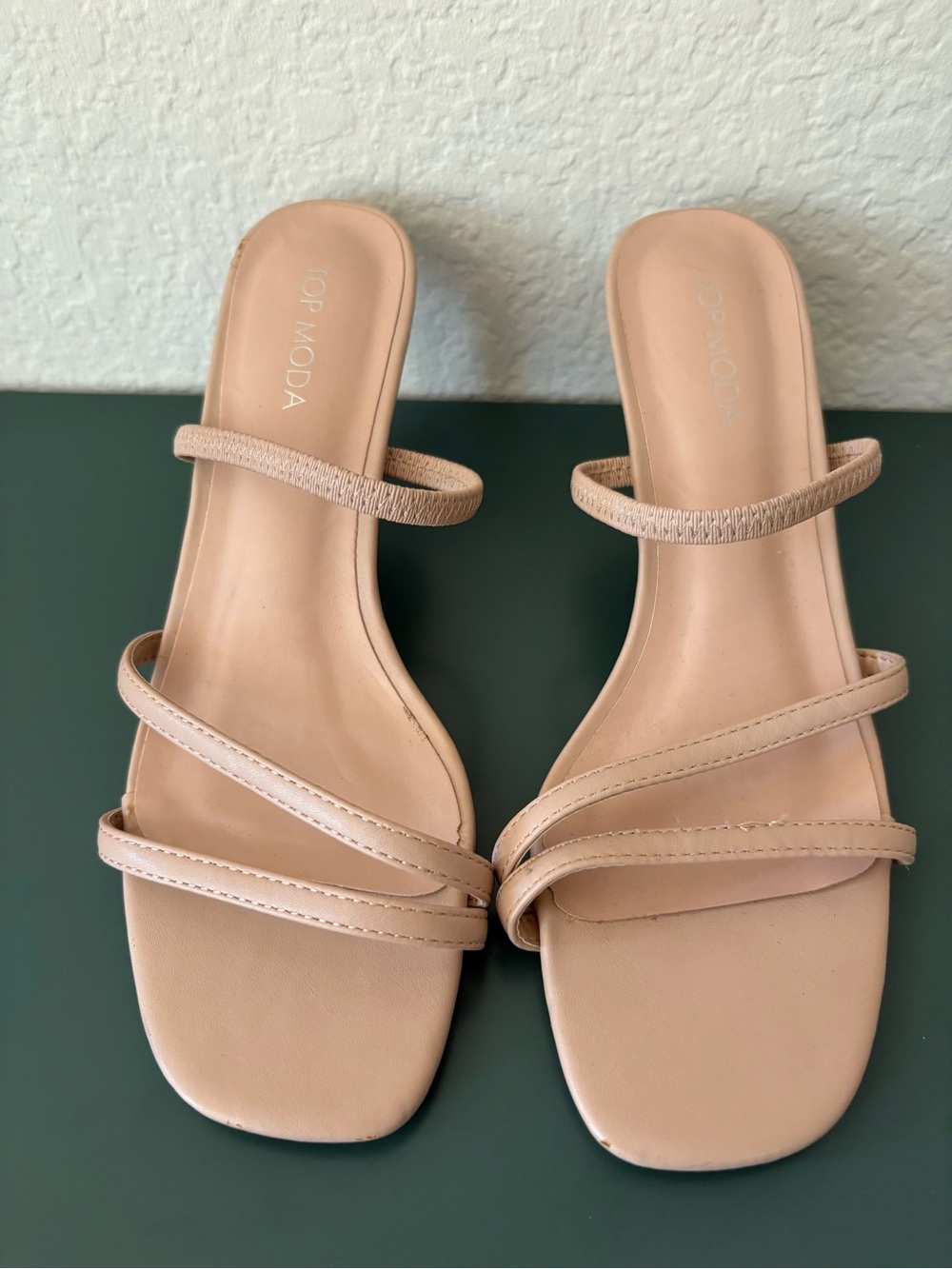 Beige strappy heels, women’s 8